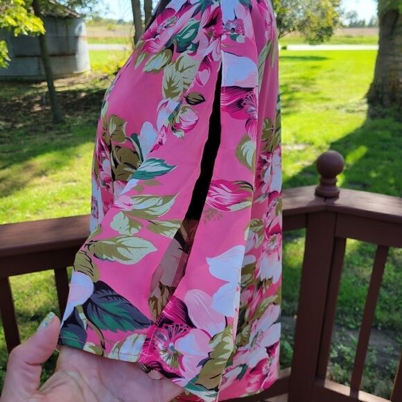 Iman   Ladies Pink Multicolor Floral Wrap Blouse, sz Large - Picture 7 of 14